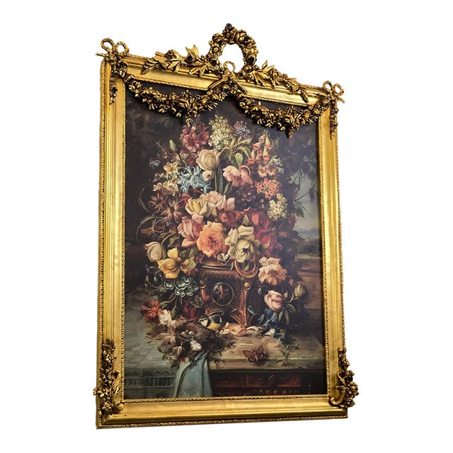 French-Inspired Floral Still Life – Vibrant Botanical Bouquet With an Ornate Gilded Frame For Sale