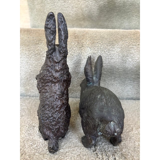 Figurative Bronze Rabbit Figures, a Pair For Sale - Image 3 of 13