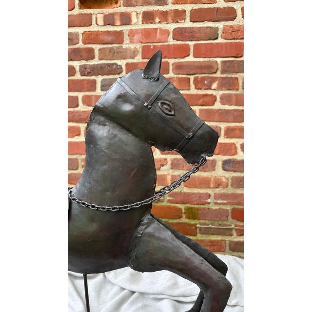 Black Vintage Handcrafted Hammered Metal Rocking Horse Sculpture For Sale - Image 8 of 18