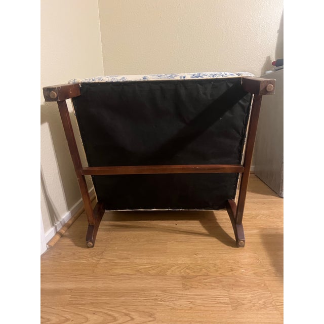 1980s Traditional Blue & White Toile Wingback Accent Chair For Sale - Image 12 of 12