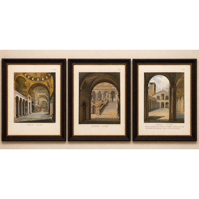 Three Antique Venetian Interior & Architectural Views, c.1845 This attractive set of three original hand-colored...