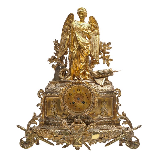 19th Century French Empire Style Ormolu Bronze Mantel Clock, 1870s For Sale