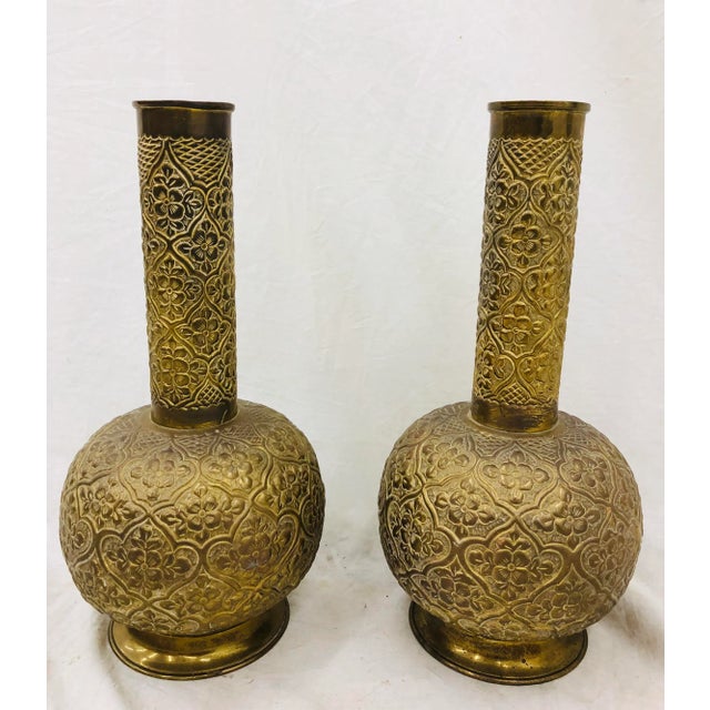 Brass Vintage Brass Vases - a Pair For Sale - Image 8 of 8
