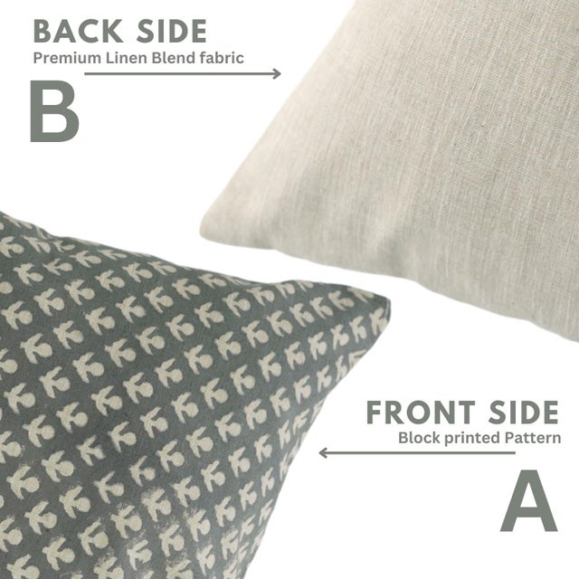 Fabdivine Handmade Block Print Linen Blend Lumbar Pillow Cover 12x20 – Hariyali Green Floral Design For Sale - Image 4 of 9