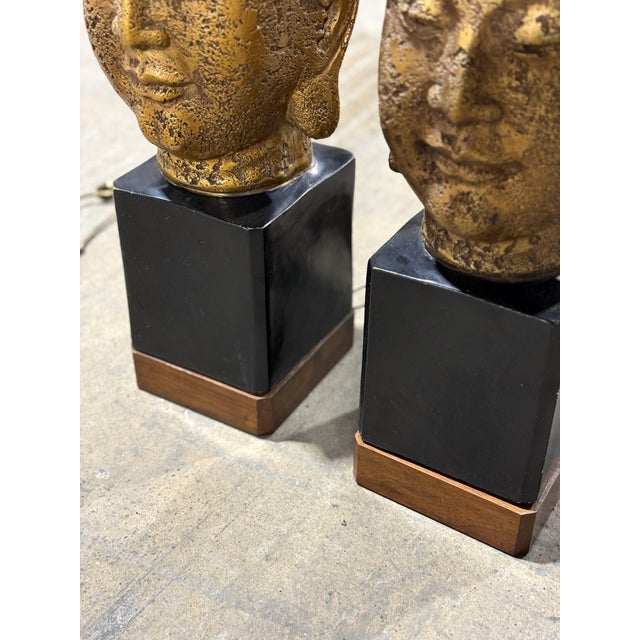 1960s James Mont Style Buddha Head Lamps - a Pair For Sale - Image 12 of 18