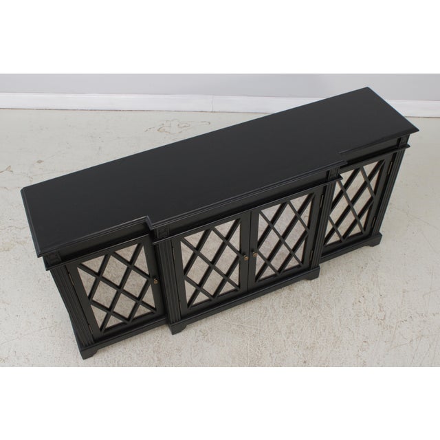 1990s Ballard Designs Mirror Door Black Tv Console Cabinet For Sale - Image 5 of 16