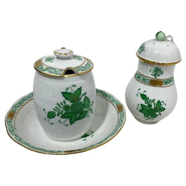 1960s Chinese Bouquet Apponyi Green Set from Herend Hungary Porcelain, 1960s, Set of 3 For Sale - Image 5 of 5