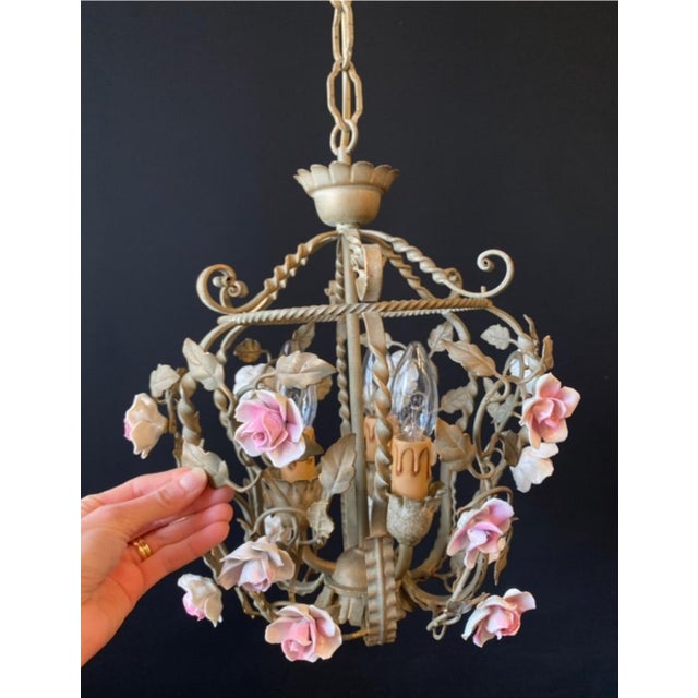 Antique Iron and Porcelain Chandelier, 1960s For Sale - Image 13 of 17