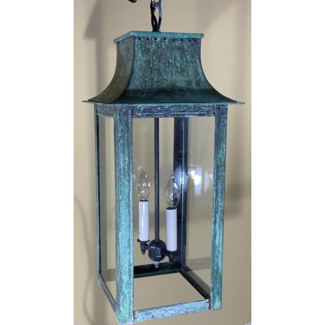 Metal 4-Sides Hanging Copper Lantern For Sale - Image 7 of 11