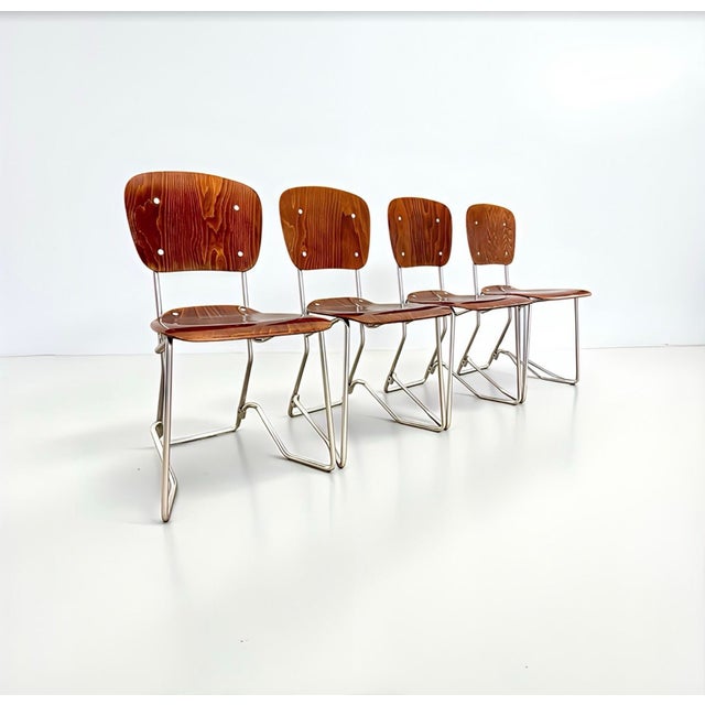 Mid-Century Modern Minimalist First Edition Aluflex Stackable Folding Chairs from Armin Wirth, Switzerland, 1950s, Set of 4 For Sale - Image 15 of 18