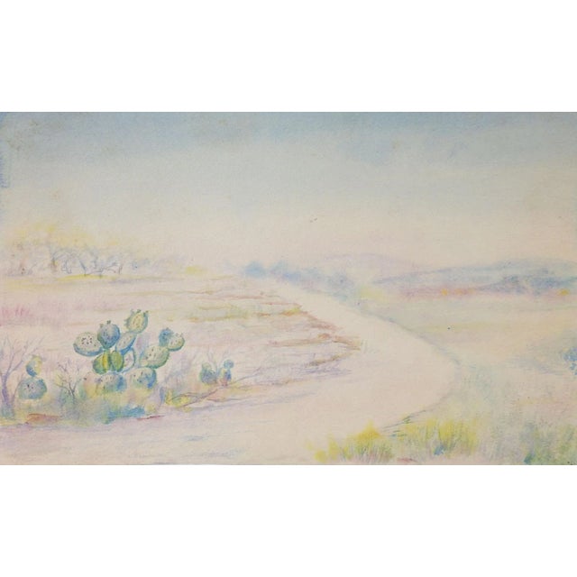 Antique Plein Air Watercolor Landscape Painting With Cactus For Sale