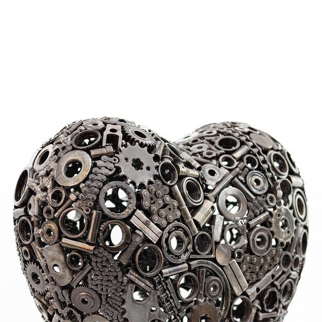 Premium Handcrafted Recycled Metal Heart Sculpture | 22" X 18" |. One of a Kind For Sale - Image 10 of 10