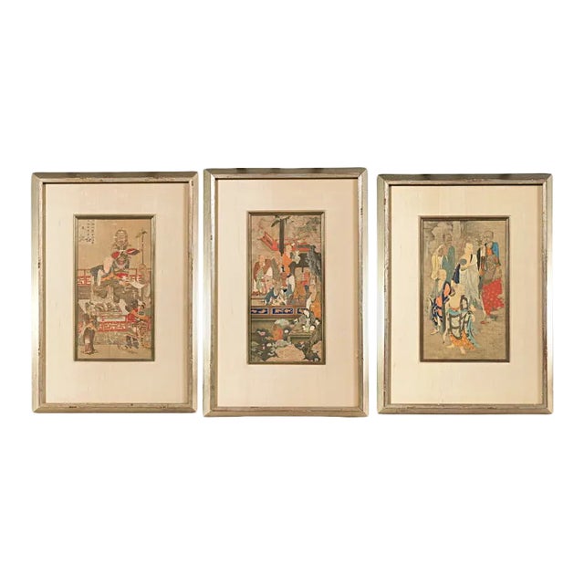 Antique Japanese Buddhist Framed Collotype Prints- a Set of 3 For Sale