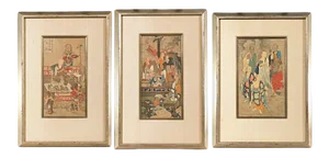 Antique Japanese Buddhist Framed Collotype Prints- a Set of 3