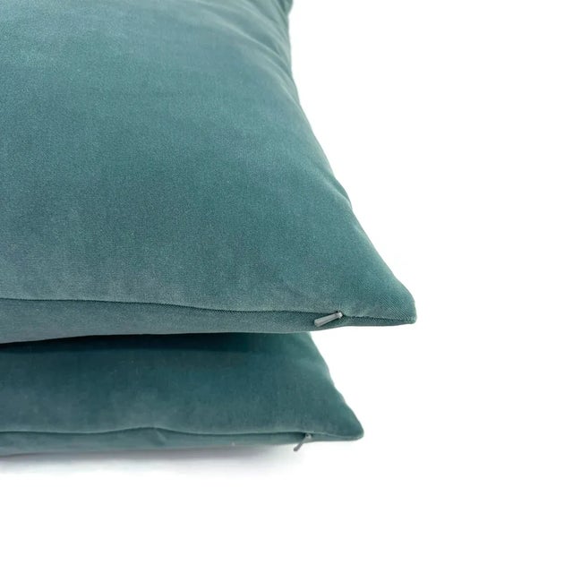 Textile Dark Smoky Blue Plush Velvet Pillow Cover - Dusty Blue Gray Velvet Cushion Case - Euro Sham For Sale - Image 7 of 7