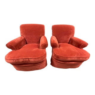 Randolph + Hein Rolled Ribbed Cranberry Silk Mohair Arm Chairs - a Pair For Sale