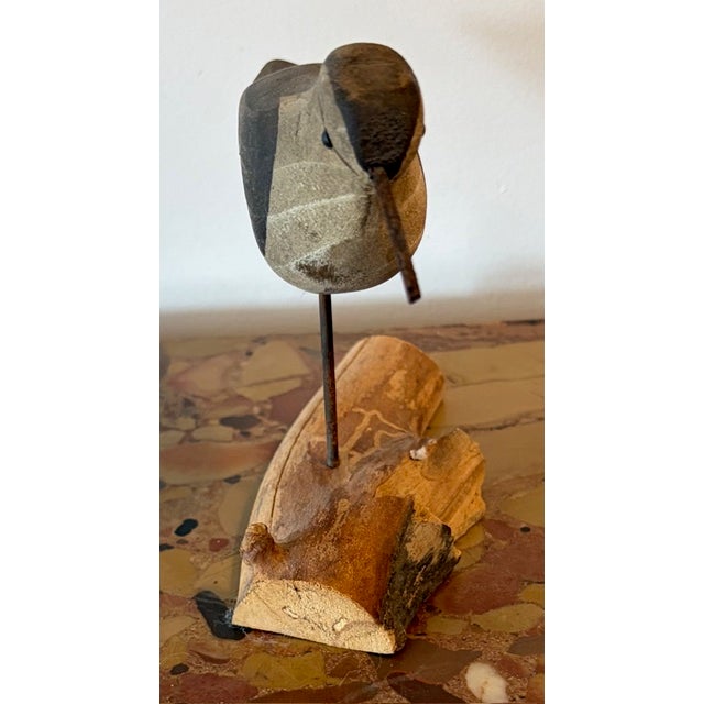 Vintage Hand Carved and Painted Wooden Shorebird, Folk Art, Signed Wek For Sale - Image 4 of 7