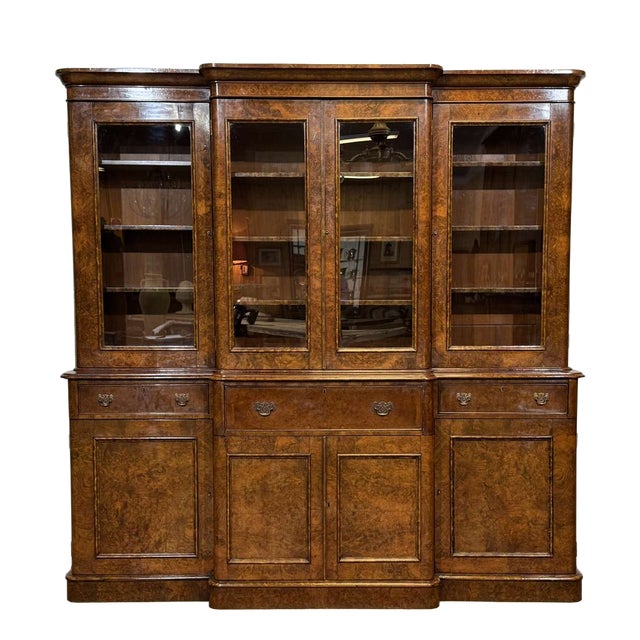 Victorian Bookcase in Burr Walnut, 1800s For Sale