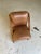 Mid-Century Modern Vintage Studio Craft Leather and Sculpted Oak Accent Chair For Sale - Image 3 of 5