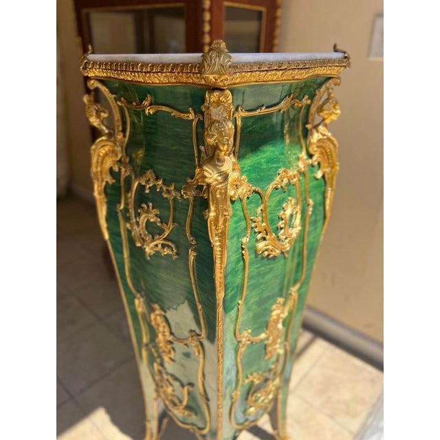 Pair of Faux Malachite Pedestals For Sale - Image 4 of 8