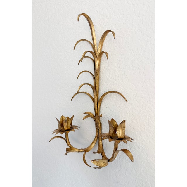 1960s Gilded Toleware Candle Sconces - A Pair For Sale - Image 10 of 13