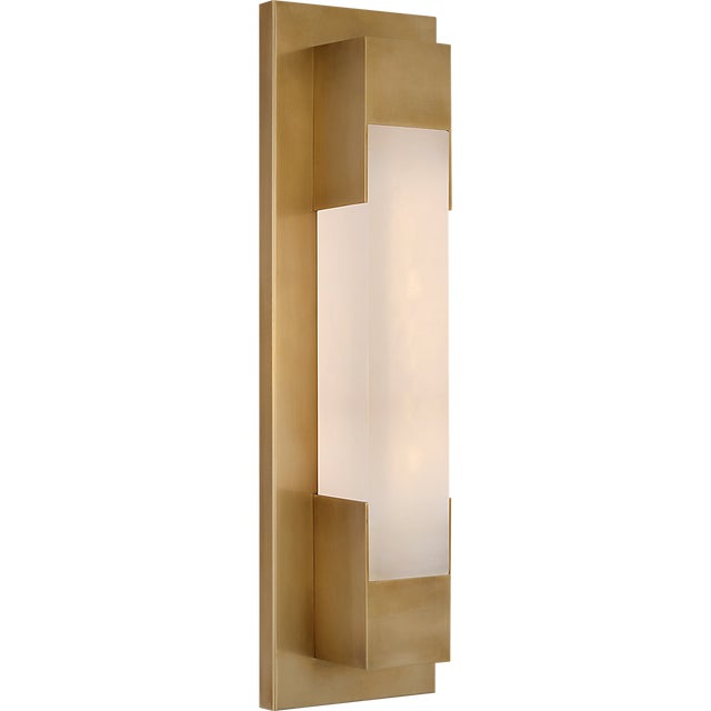 Kelly Wearstler for Visual Comfort Signature Covet 16" Bracketed Bath Light in Antique-Burnished Brass with Alabaster For Sale