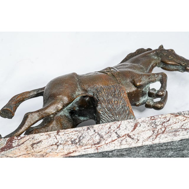 Finely Cast Vintage Bronze Jumping Horse Statue Sculpture Marble Base Equestrian For Sale - Image 13 of 14