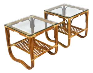 Pair of Rattan Side Tables in the Manner of McGuire