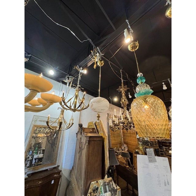 Murano Glass and Brass Globe Pendant For Sale In Dallas - Image 6 of 7