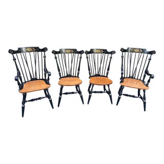 Ethan Allen Black Windsor Chairs - Set of 4 For Sale