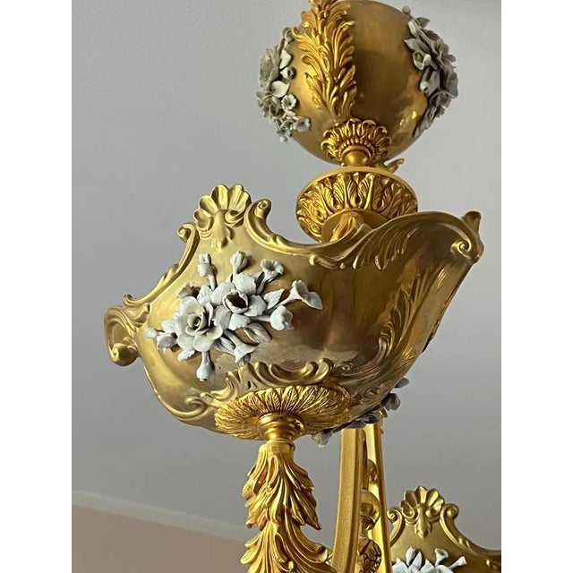 Vintage Italian Hanging Lamp in Brass and Porcelain, 1980s For Sale - Image 3 of 10
