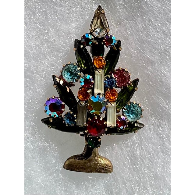 Weiss 3 Candle Christmas Tree Brooch. Stones are losing thier brightness