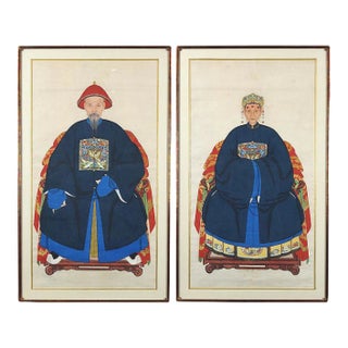 19th Century Life Size Chinese Ancestor Portraits- A Pair For Sale