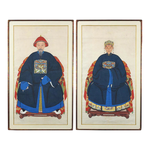19th Century Life Size Chinese Ancestor Portraits- A Pair