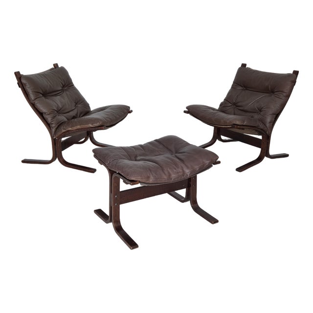 Norwegian Model Siesta Chairs and Ottoman by Ingmar Relling for Westnofa, 1970s, Set of 3 For Sale