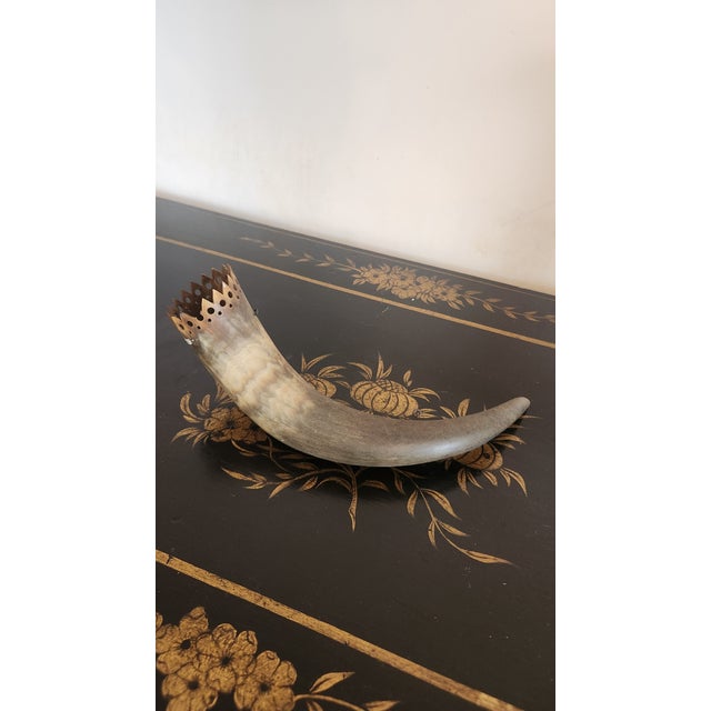 Vintage Natural Cow Horn Wall Pocket / Flower Holder With Pierced Crown Rim, Western Ranch Decor For Sale - Image 12 of 12