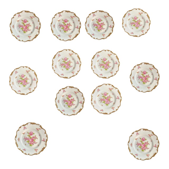 Mid 20th Century Crown Sutherland Dinner Plates With Floral Decoration- Set of 12 For Sale