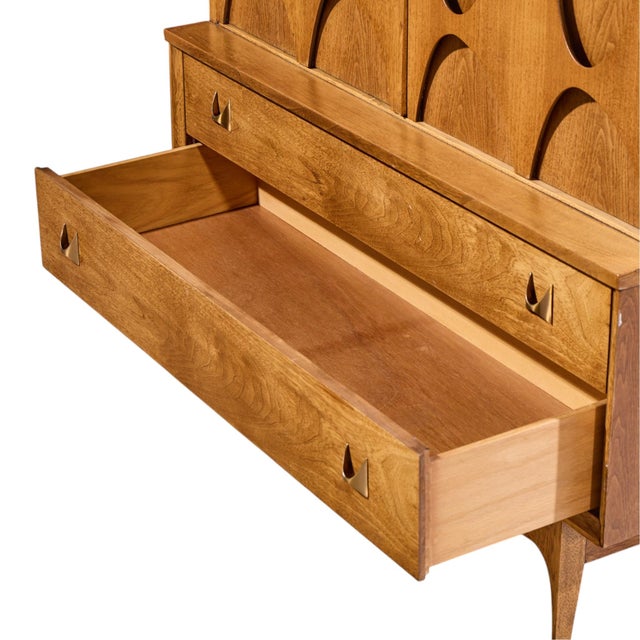 Brown Broyhill Brasilia Mid Century Walnut and Brass Gentlemans Chest Highboy Dresser For Sale - Image 8 of 10