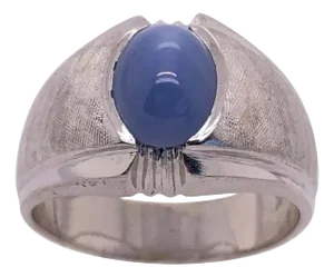 14 Karat White Gold Oval Sapphire Cabochon Solitaire Ring