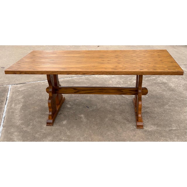 Brown Vintage Brutalist Trestle Dining Table For Sale - Image 8 of 12