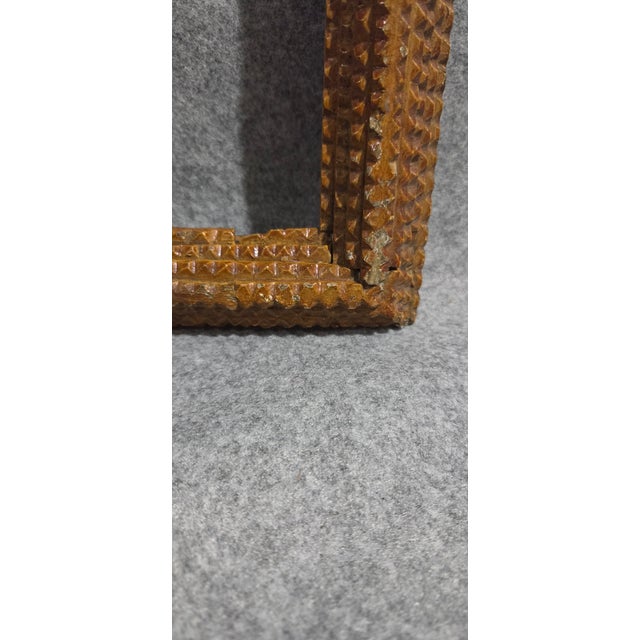 Late 19th Century Vintage Folk Art Tramp Art Wood Frame With Geometric Carving For Sale - Image 5 of 18