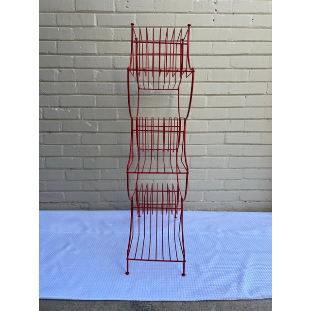 Mid 20th Century Vintage Mid-Century Atomic Pagoda Nine Tier Tole Plant Stand - Newly Painted Red For Sale - Image 5 of 6