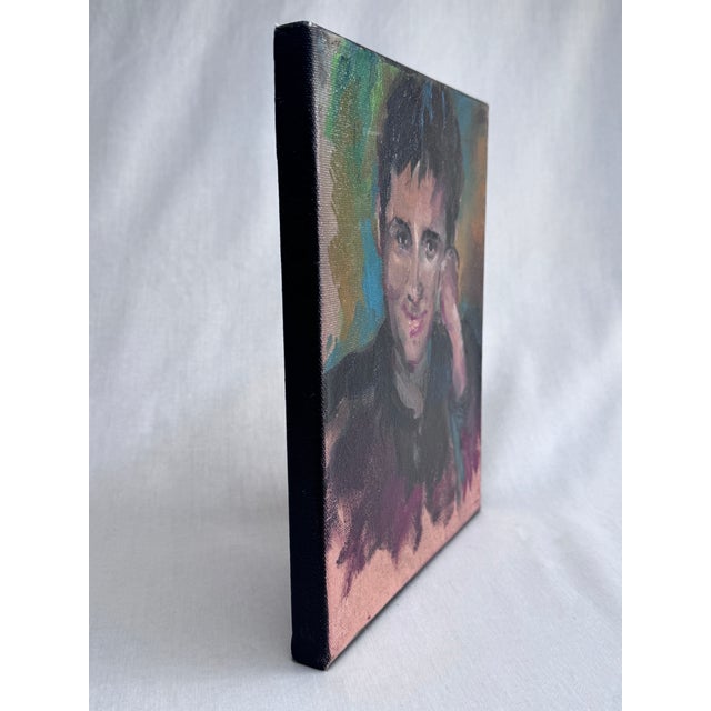Vintage Mid Century Expressionist Male Portrait Original Oil Painting in Maroon, Ochre and Green For Sale In Houston - Image 6 of 12