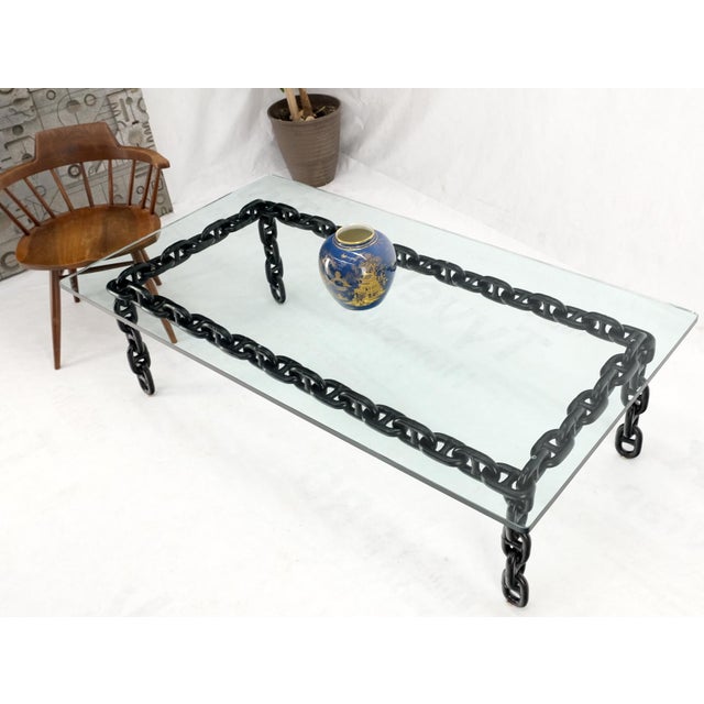 Mid 20th Century Large Oversize Fused Marine Chain Base Rectangle Coffee Table Thick Glass Top For Sale - Image 12 of 15