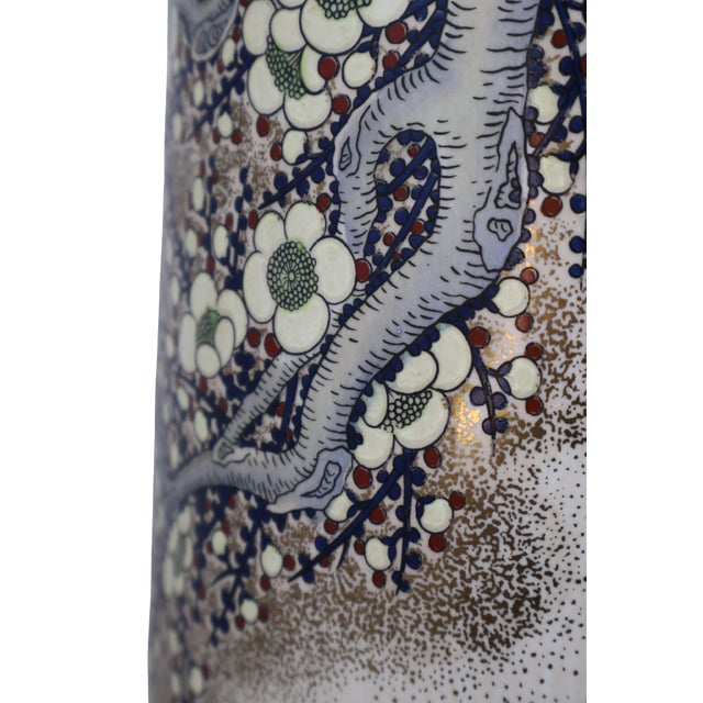 Ivory Vintage Macau Hand-Painted Porcelain Umbrella Stand With Floral Garden, Raised Enamels & Gilt Detail For Sale - Image 8 of 18