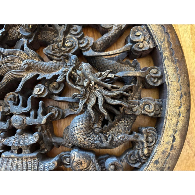 Chinese Qing Dynasty Carved Wood Dragon Architectural Panel - 20" For Sale In New York - Image 6 of 7