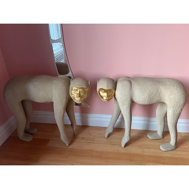 Tan 1980 Texture Life Size Monkey Statues - a Pair For Sale - Image 8 of 12