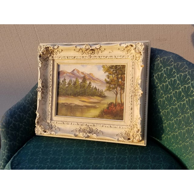Realism Vintage Oil on Canvas Mountain and River Scene W White Frame by B Samuels For Sale - Image 3 of 13