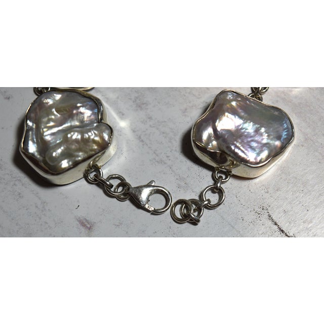 White Freshwater Baroque or Keshi Pearl Sterling Silver Link Bracelet For Sale - Image 9 of 18