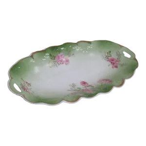Bavaria Germany Porcelain Floral Pink Roses Serving Tray Dish With Handles